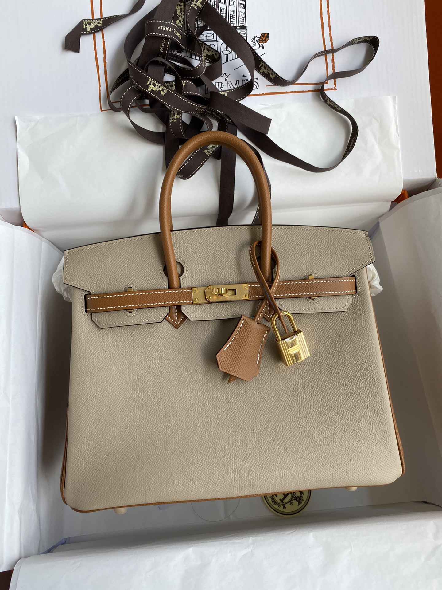 Hermes Birkin 25CM Epsom Leather Handbag Khaki Grey